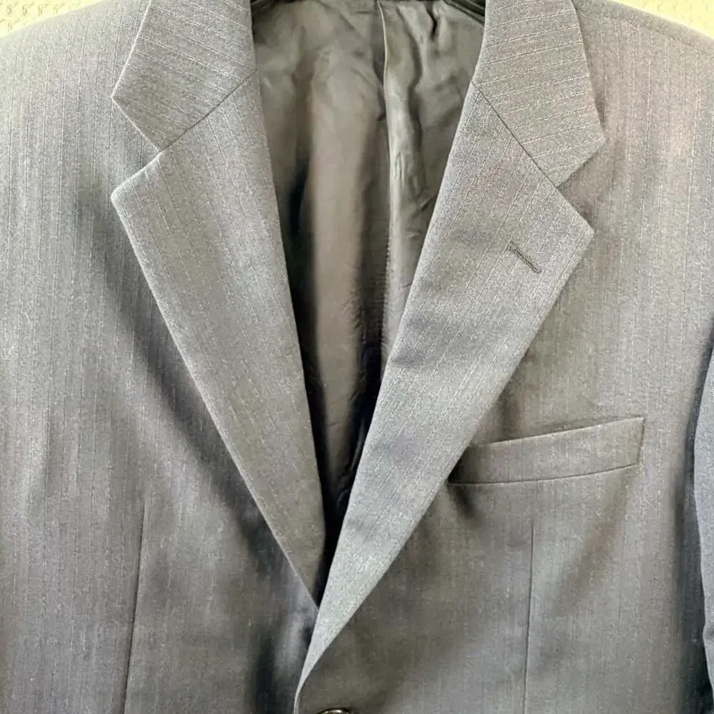 Hickey Freeman Men's Navy Blue Pinstripe Wool Suit Jacket